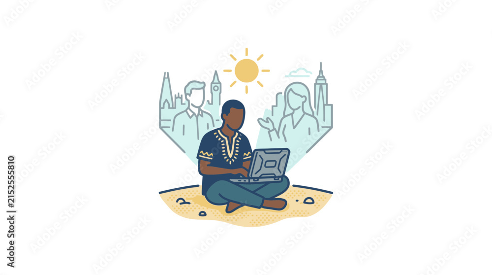 Fototapeta premium Freelancer working in desert.