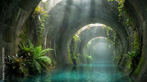 turquoise water flooding underground