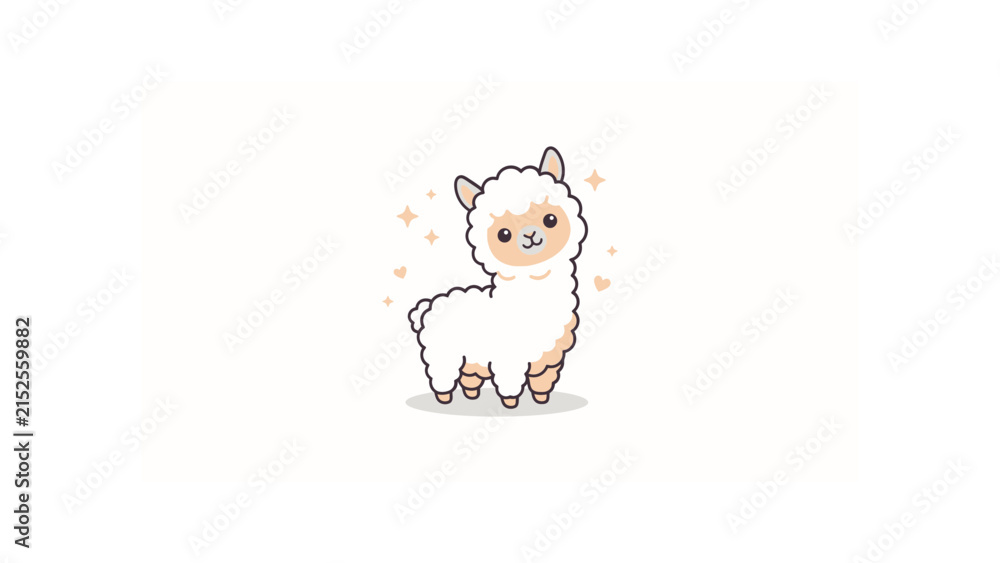 Obraz premium Cute fluffy alpaca character on white background.