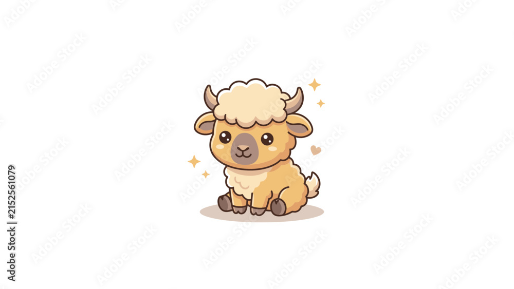 Fototapeta premium Cute kawaii lamb character illustration on white background.