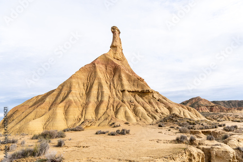 Cuadro en lienzo Castildetierra eroded rock formation rising above the semi-desert landscape of Bardenas Reales in Navarre, Spain, with natural gullies and arid terrain