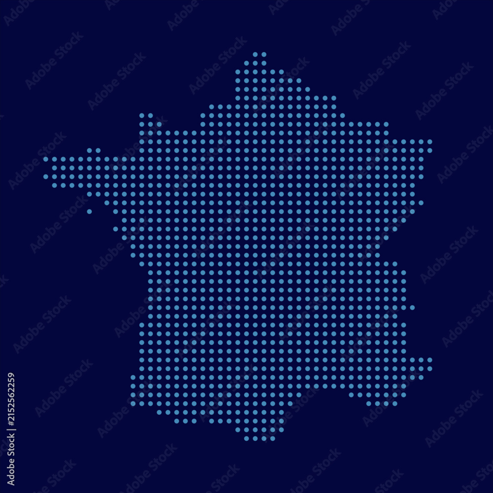 Fototapeta premium France Dots Digital Map Blue Color Vector Illustration