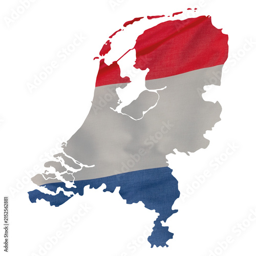 Netherlands country map outline filled with Dutch national flag textured background