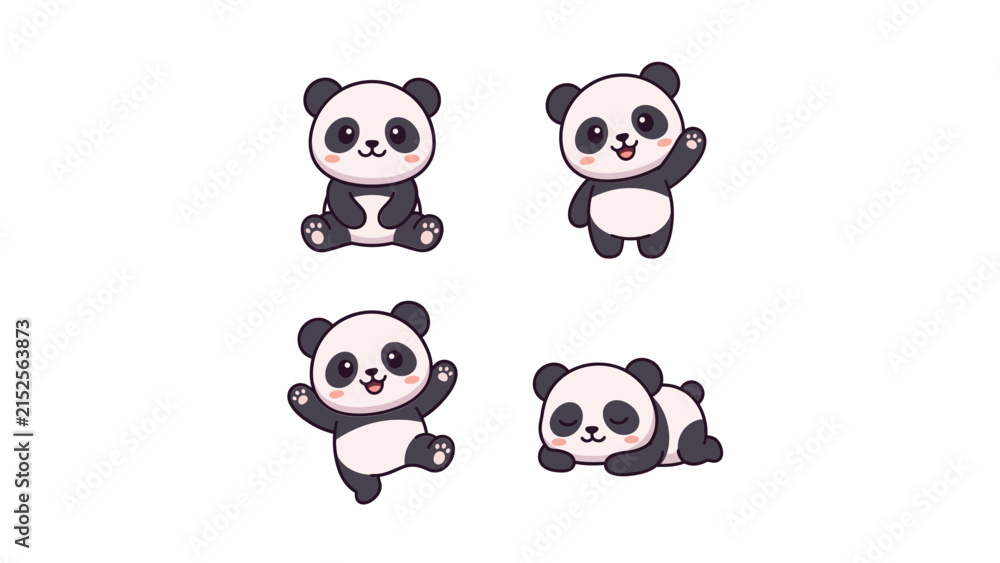 Obraz premium Cute panda character set with various poses.