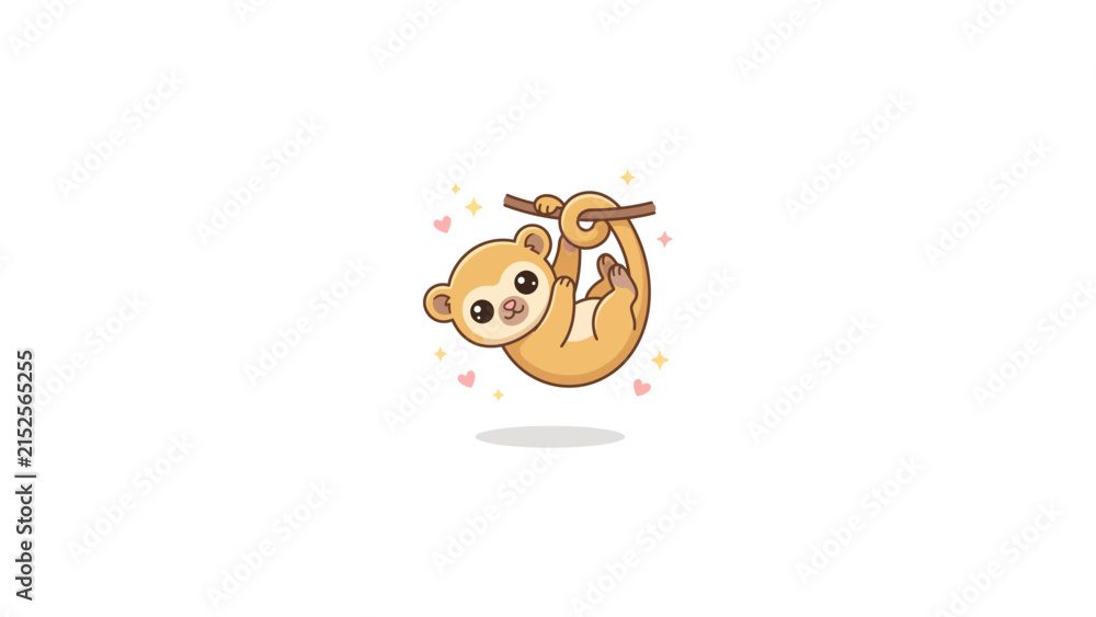 Fototapeta premium Cute sloth character hanging from branch.
