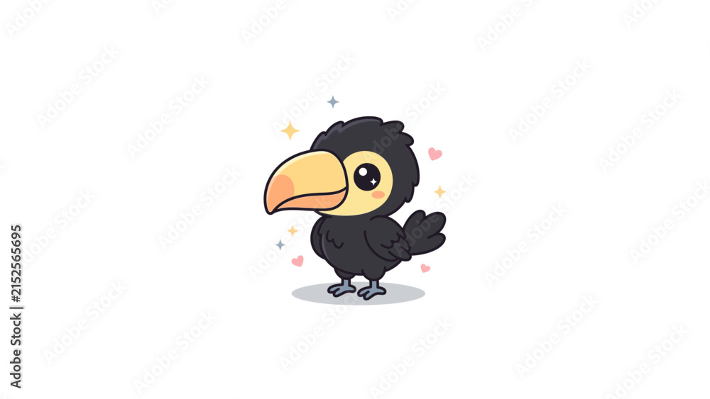 Fototapeta premium Cute toucan bird cartoon standing on white.