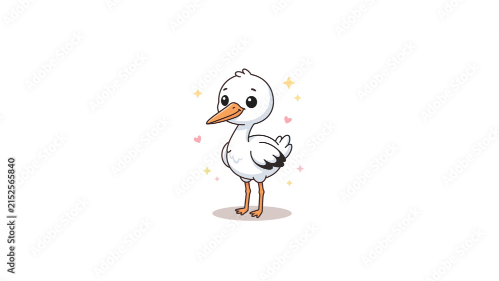 Obraz premium Cute white stork bird illustration with stars.