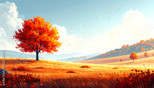 Autumn landscape illustration - serene fall scene