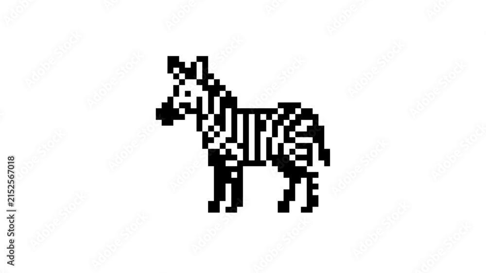 Naklejka premium Detailed pixel art zebra silhouette with stripe patterns.