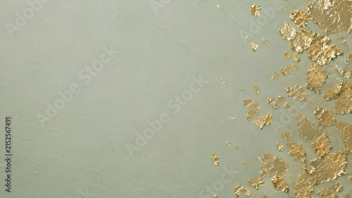 右側に輝く金箔を配した上品な緑の背景 / Elegant green background with shining gold leaf on the right (Generative AI)
