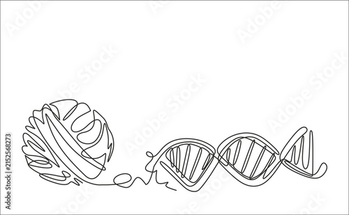 Konstfotografi Single continuous line art of a yarn ball transforming into DNA double helix, ge