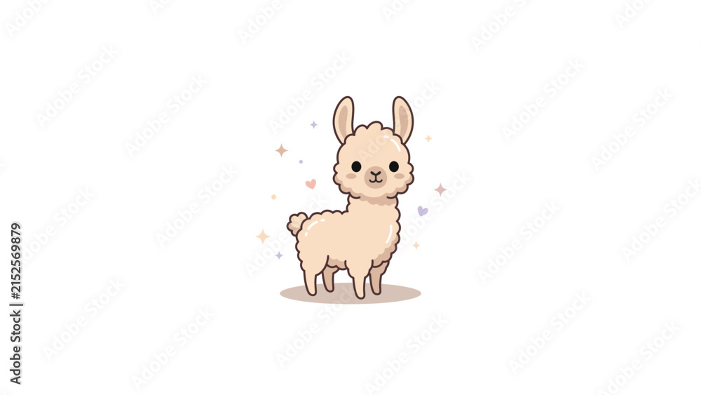 Obraz premium Fluffy cartoon llama character with magical sparkles.