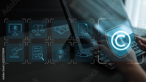 Cuadro en lienzo Digital copyright protection system showing secure ownership, intellectual prope
