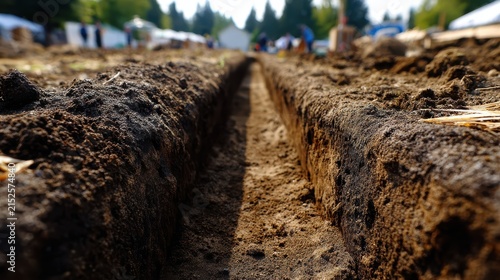 Excavated Trench Prepared for Residential Building Foundation