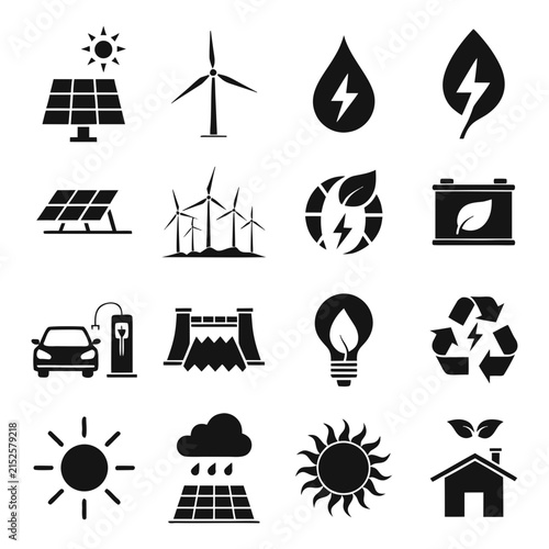 Renewable Energy Line Icon Set, Sustainability Outline Vector Icons