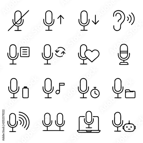 Voice Control and Audio Line Icon Set, Sound Technology Vector Icons