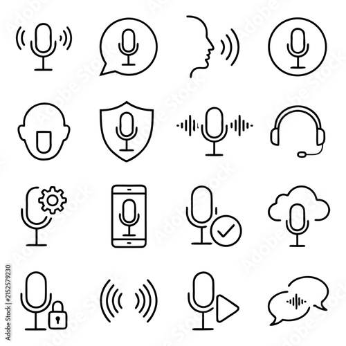 Voice Control and Audio Line Icon Set, Sound Technology Vector Icons