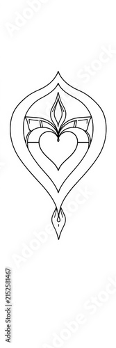 Simple yoga chakra infinity with heart symbol colorless black and white contour line easy drawing, design, ||black