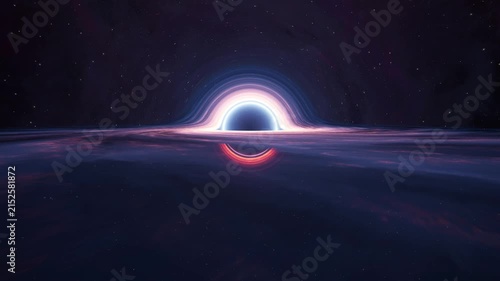 Black Hole With Glowing Accretion Disk Rotating in Deep Space