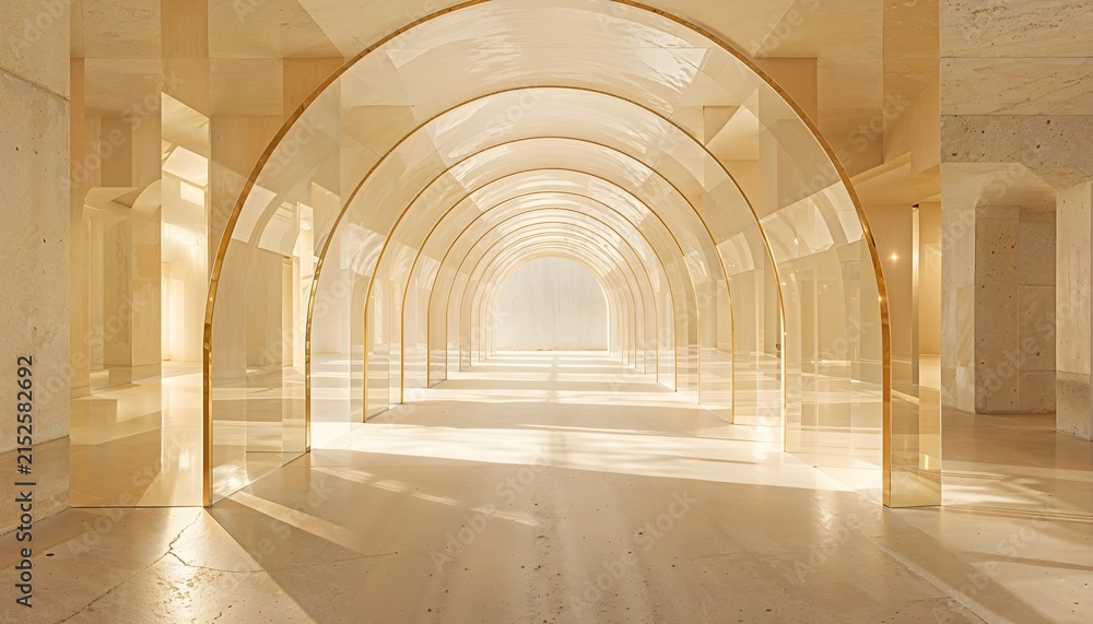 Fototapeta premium Elegant Golden Archway Interior with Warm Natural Light and Minimalist Architecture