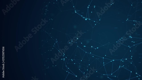 Seamless abstract digital technology background concept showing connected glowing network nodes lines on dark blue backdrop.
