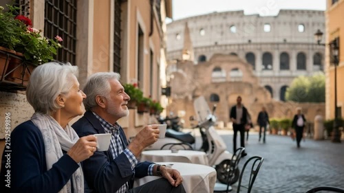 Sipping coffee while overlooking the historic Colosseum in Rome