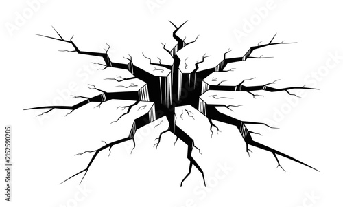 Bild auf Leinwand Cracked Ground Surface: A stark illustration of a deep crack spreading across a flat surface, suggesting disruption, division, or a breaking point