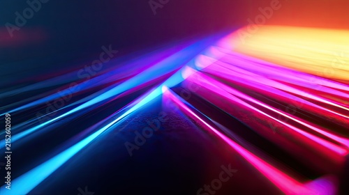 Abstract, dynamic light streaks in vibrant blue and magenta, creating a futuristic pathway