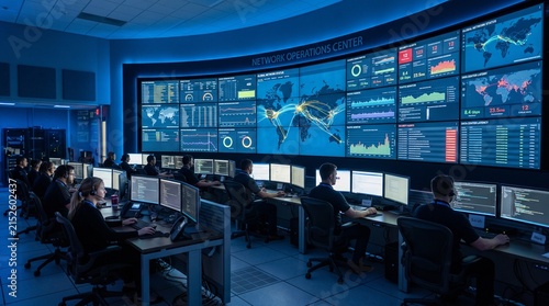 IT team monitoring global data in control room