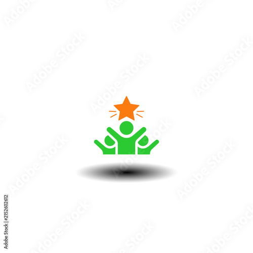 Vector illustration of people group with hands up star. Symbol of talent.