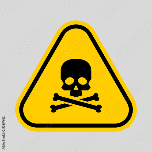 Canvas Print Yellow triangular warning sign with a skull and crossbones, indicating toxic sub