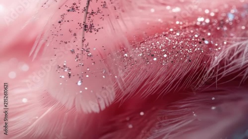 Close-up of pink feather with glitter sparkle for softness and elegance