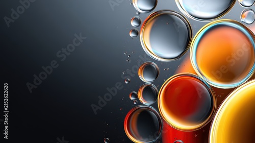 Macro abstract oil drops and water bubbles background texture