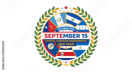 Canvastavla Central American Independence Celebration Emblem with Flags