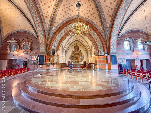 Bild auf Leinwand Colourful vaulted interior of the church in Trelleborg, Sweden