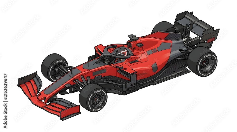 Naklejka premium Isometric illustration of a generic red modern Formula 1 race car on white background