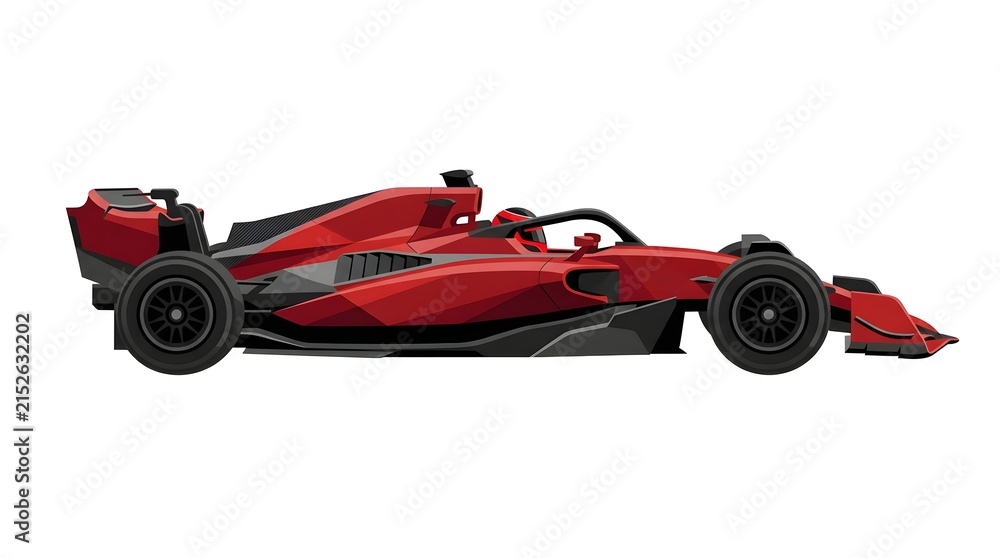 Fototapeta premium Side view of a modern red racing car isolated on white background