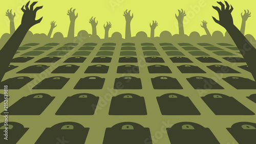 фотографія Crowd reaching out towards uniform grave markers trending dark graphic illustrat