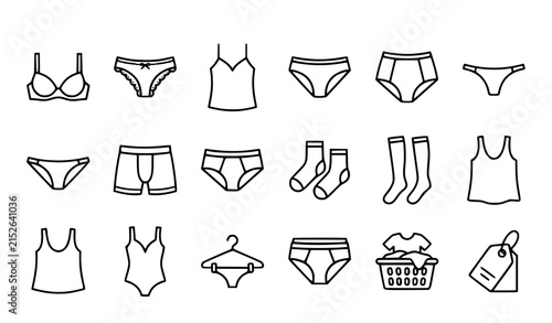 Foto Lingerie and Underwear Icon Set with Bra Panties Camisole Boxer Shorts and Socks