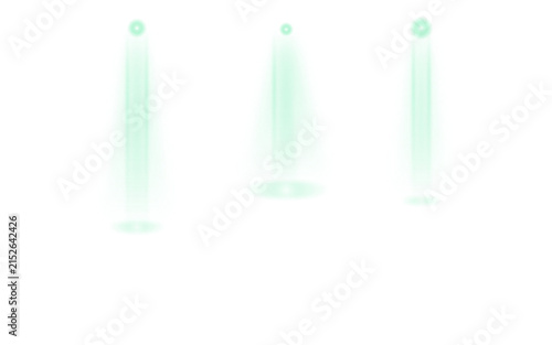 Cuadro en lienzo Three glowing light beams shining brightly against white background transparent