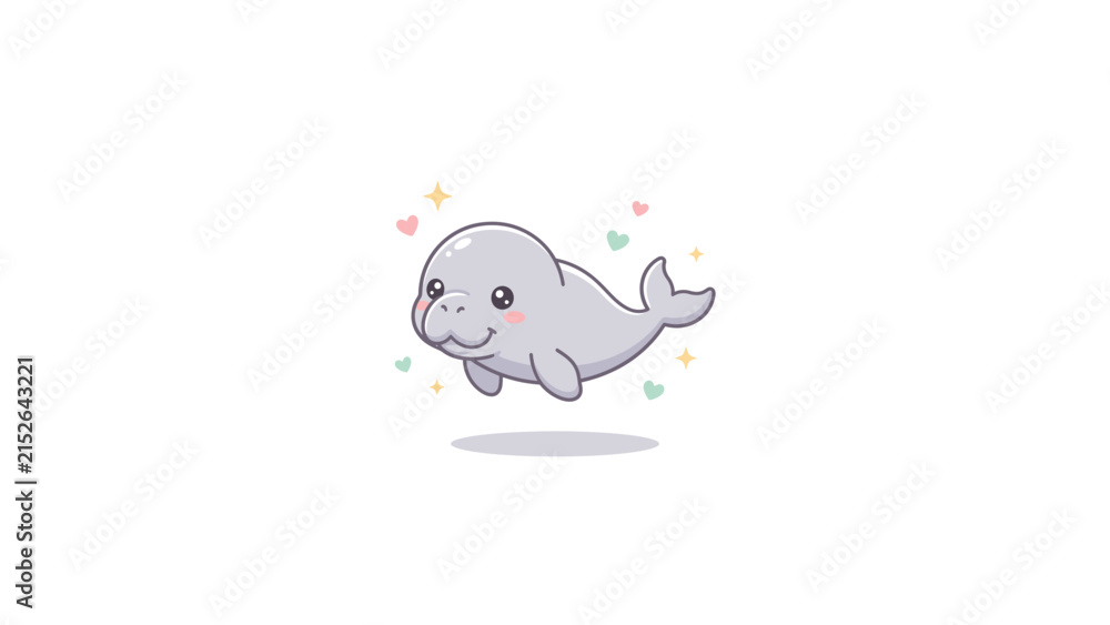 Naklejka premium Jumping kawaii seal character with sparkles.