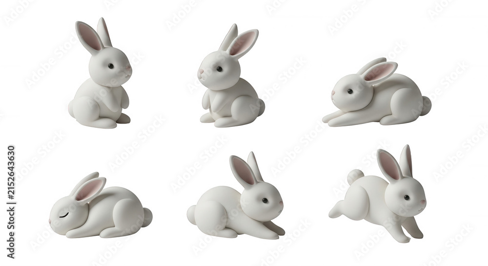 Obraz premium white bunnies in various poses isolated on white background easter themes and springtime decorations