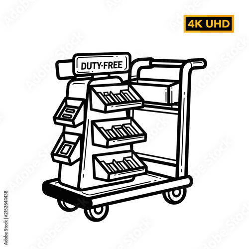 Hand drawn illustration of a duty free shopping cart.