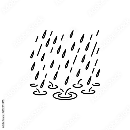Hand drawn illustration of falling rain and puddles.