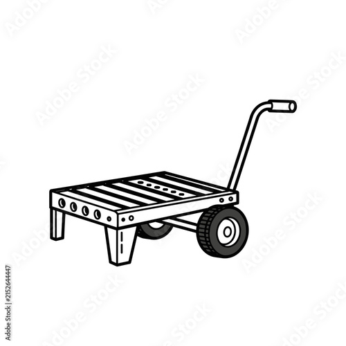 Hand truck with wheels and handle for moving heavy objects.