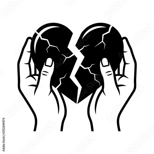 Hands Holding Broken Heart Symbol.