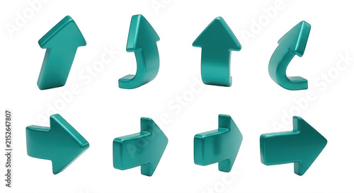 turquoise 3d arrow collection in different directions on a white studio backdrop navigation or concept illustrations