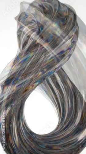 Abstract twisted metallic shape with iridescent reflections
