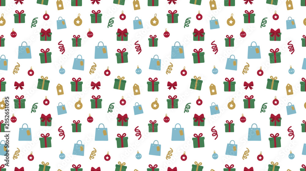 Fototapeta premium Christmas Gifts and Ornaments Pattern Isolated