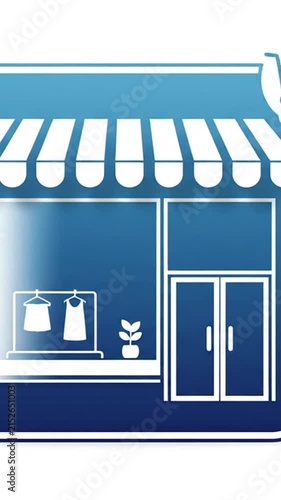 A blue store icon with a striped awning